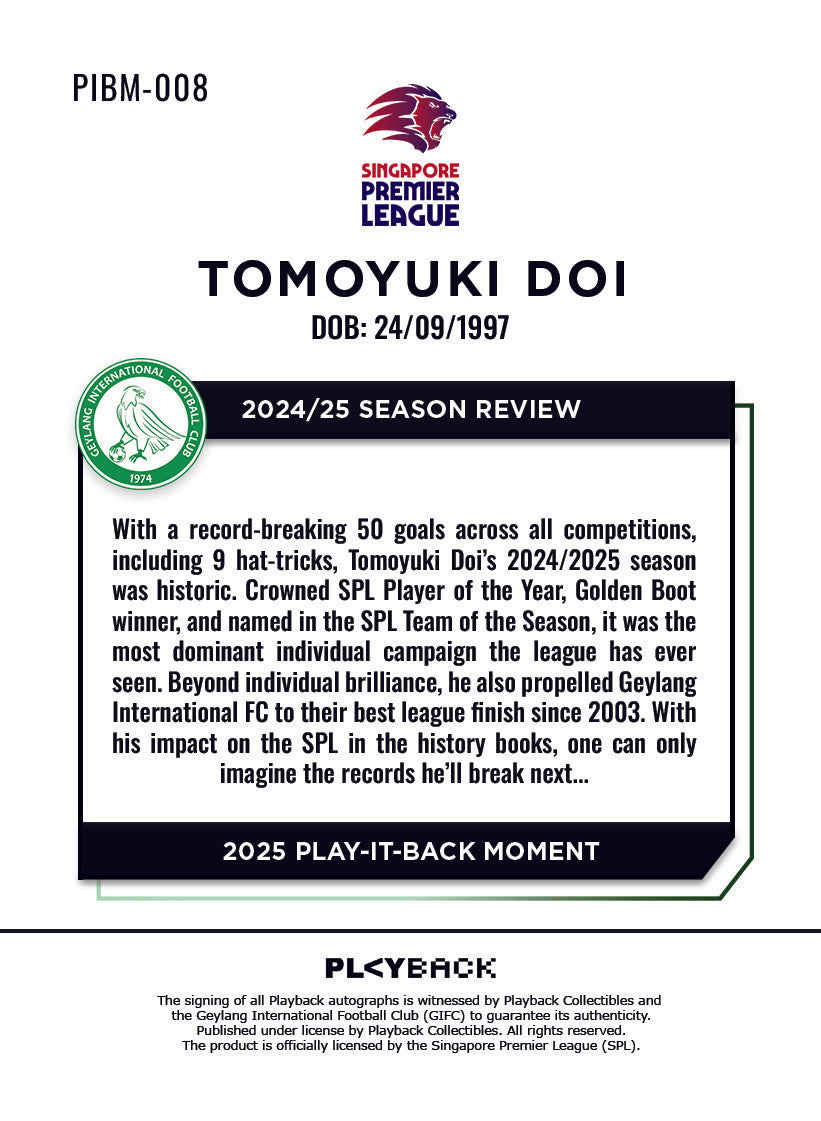 Tomoyuki Doi - 2025 PLAY-IT-BACK Moment - PIBM-008 Card